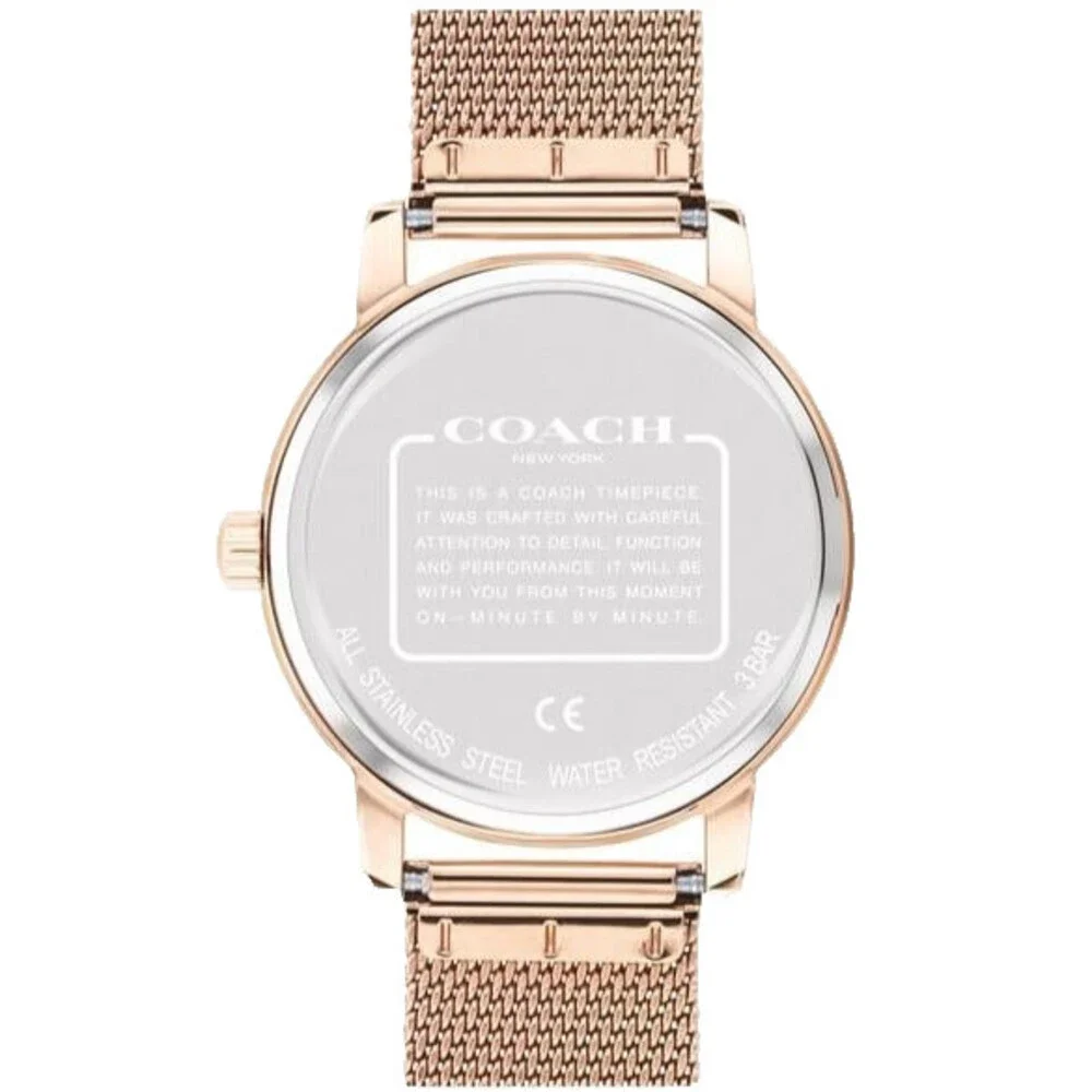 COACH GRAND 14503742 ROSE GOLD DIAL & MESH BRACELET QUARTZ 36MM WOMENS WATCH